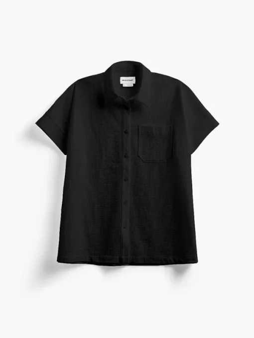 Outlet Black Women'S Hybrid Seersucker Short Sleeve Shirt Women'S Shirts