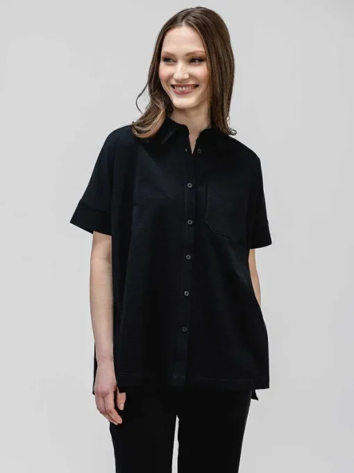 Outlet Black Women'S Hybrid Seersucker Short Sleeve Shirt Women'S Shirts
