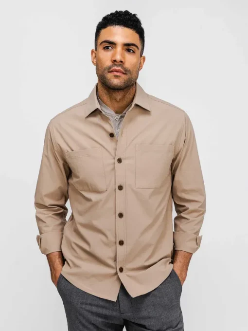 Sale British Tan Men'S Pace Poplin Overshirt Men'S Shirts