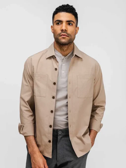 Sale British Tan Men'S Pace Poplin Overshirt Men'S Shirts