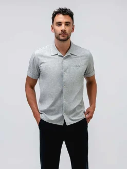 Store Grey Tonal Stripe Men'S Hybrid Seersucker Short Sleeve Shirt Men'S Shirts