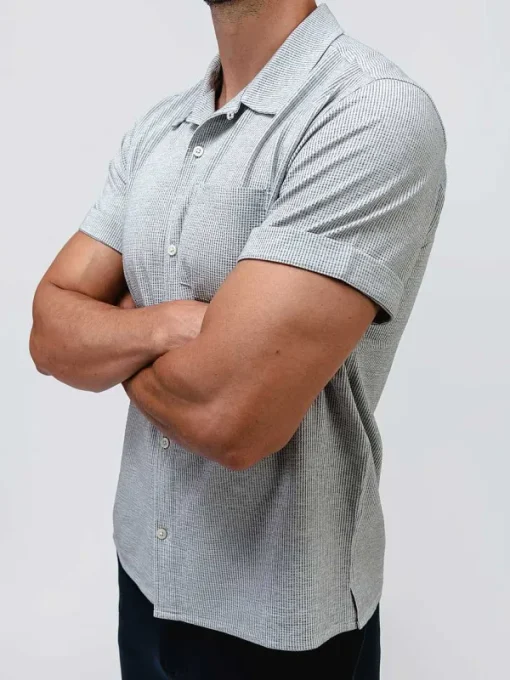 Store Grey Tonal Stripe Men'S Hybrid Seersucker Short Sleeve Shirt Men'S Shirts