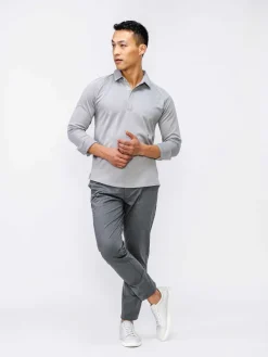 Store Grey White Heather (Brushed) Men'S Apollo Raglan Long Sleeve Polo Men'S Polos, Tees & Henleys