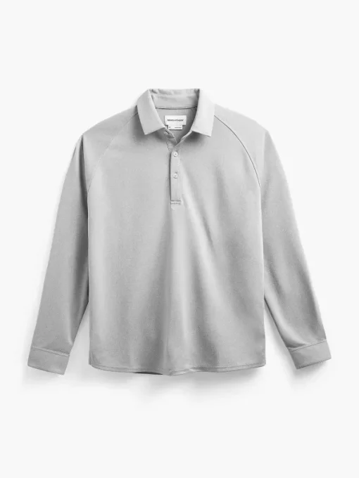Store Grey White Heather (Brushed) Men'S Apollo Raglan Long Sleeve Polo Men'S Polos, Tees & Henleys