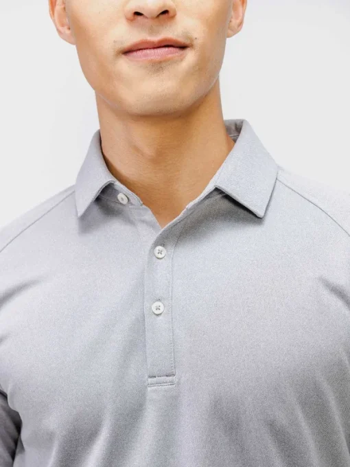 Store Grey White Heather (Brushed) Men'S Apollo Raglan Long Sleeve Polo Men'S Polos, Tees & Henleys