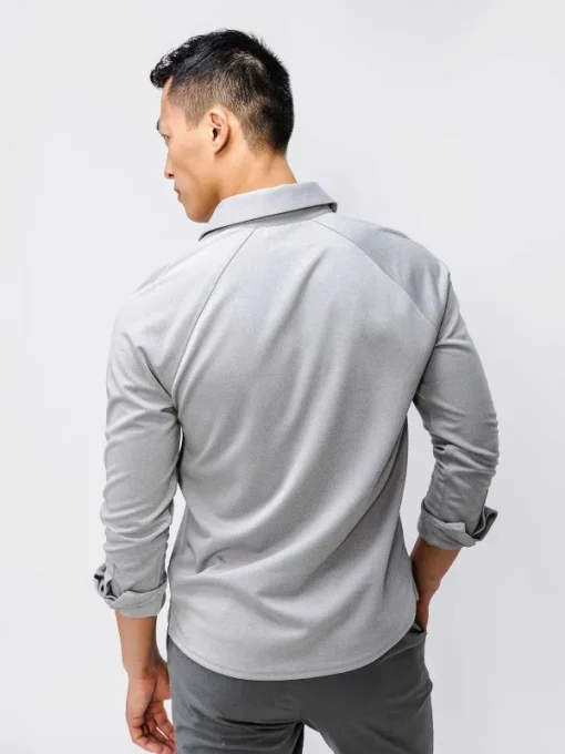 Store Grey White Heather (Brushed) Men'S Apollo Raglan Long Sleeve Polo Men'S Polos, Tees & Henleys