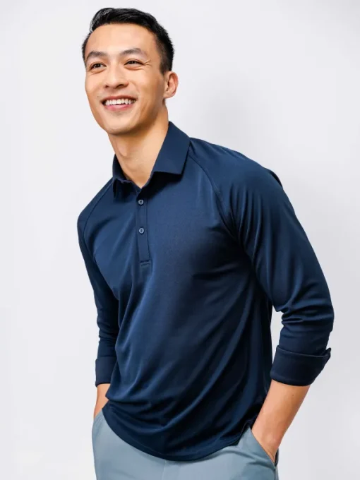 Outlet Navy Men'S Apollo Raglan Long Sleeve Polo Men'S Polos, Tees & Henleys
