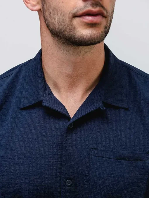 Clearance Navy Men'S Hybrid Seersucker Short Sleeve Shirt Men'S Shirts