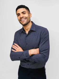 Best Sale Navy Mini Dash Grid Men'S Aerozero° Dress Shirt Men'S Shirts