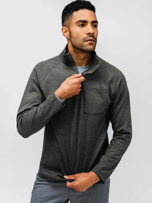 Discount Olive Heather Men'S Fusion Double-Knit 1/4 Zip Men'S Sweatshirts & Sweaters