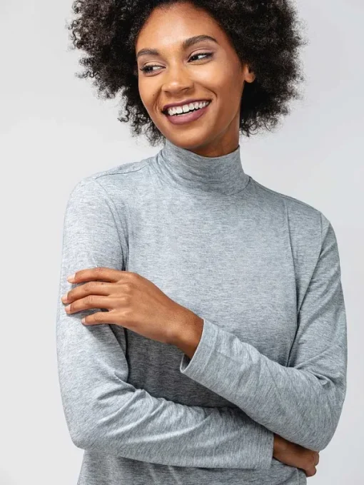 Shop Pale Grey Heather Women'S Composite Merino Mock Neck Women'S Shirts