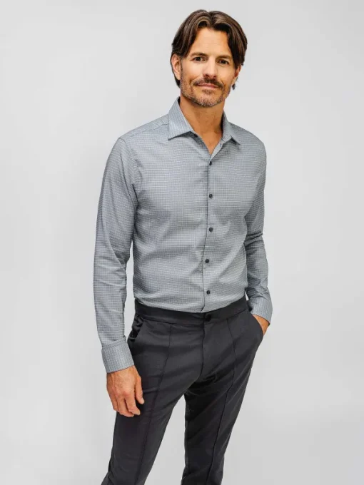 New Platinum Grey Grid Men'S Aerozero° Dress Shirt Men'S Shirts