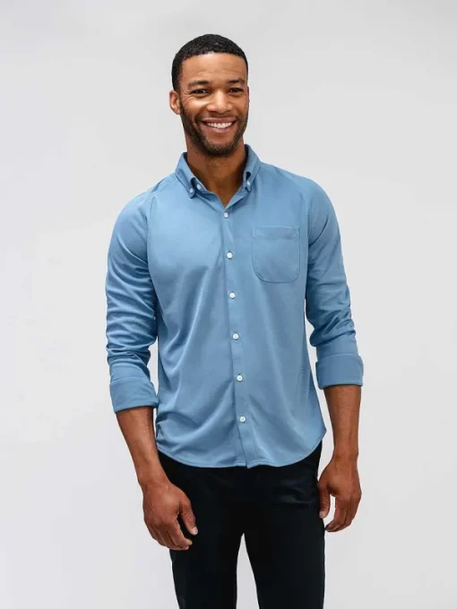 New Steel Blue Men'S Apollo Raglan Sport Shirt Men'S Shirts