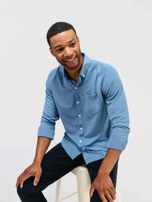 New Steel Blue Men'S Apollo Raglan Sport Shirt Men'S Shirts