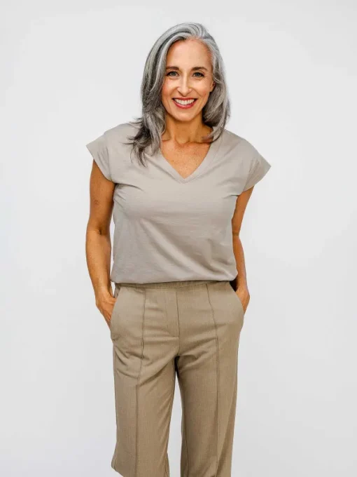 Discount Taupe Women'S Composite Merino V-Neck Tee Women'S Shirts